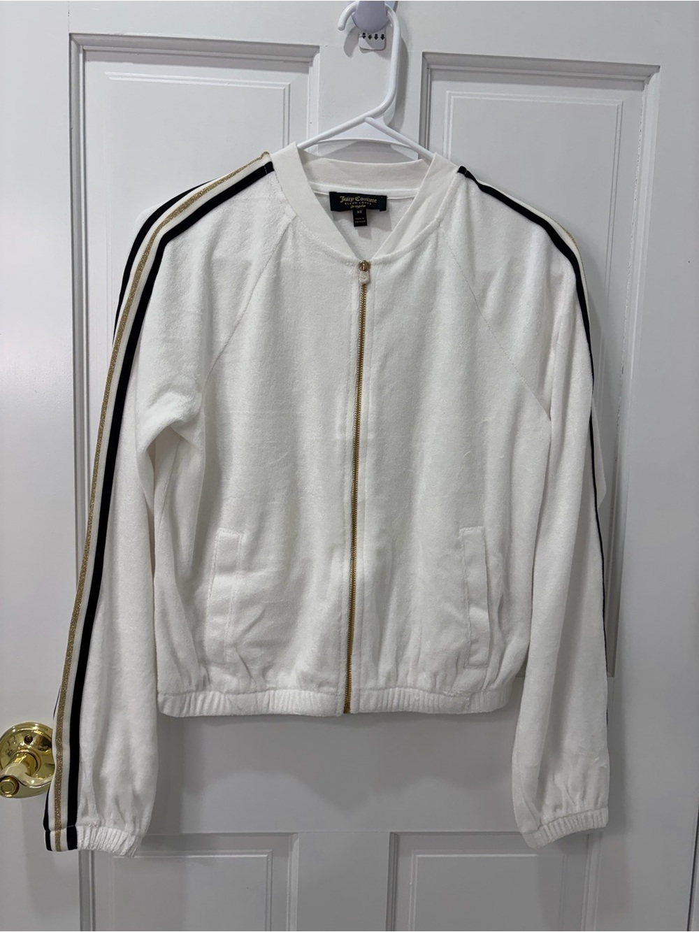 Classic White Zip-Front Track Jacket with Stripe Detail - Picture 2 of 6